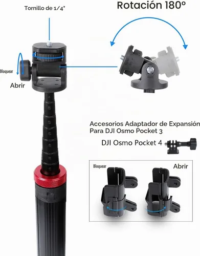 Vista 2 de 80" Tripod & Selfie Stick with Adapter for DJI Osmo Pocket 3 4