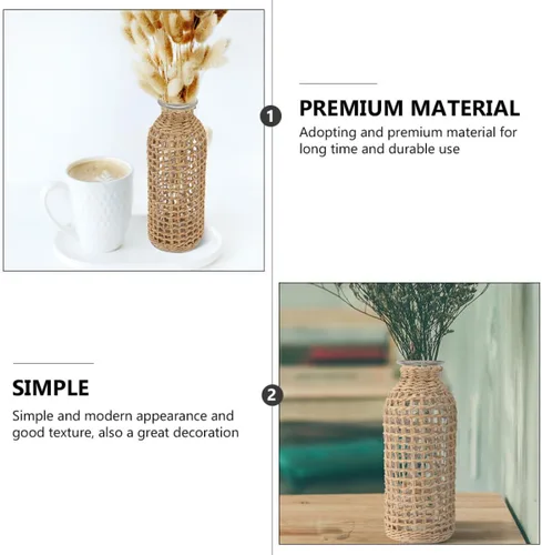Vista 7 de DECHOUS Jarrón de vidrio de diseño tejido de hierba moderna para arreglo seco decoración del hogar caqui 1pc