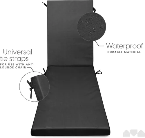 Vista 3 de Milliard Cojín de espuma viscoelástica para exteriores, cojín de descanso con funda impermeable y lavable, cojín para silla de patio, cojín de Negro