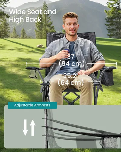Vista 4 de SONGMICS Silla de camping, silla plegable de gran tamaño, cómoda y resistente, capacidad de peso de 352 libras, reposabrazos ajustables con bolsa