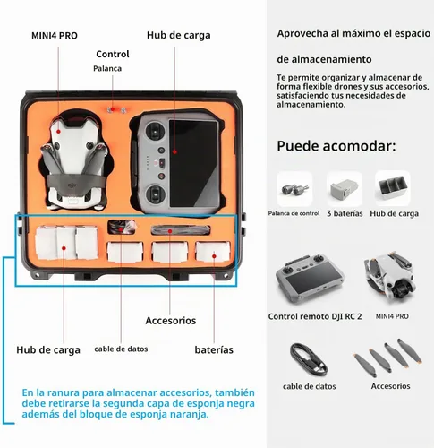Vista 4 de Estuche de transporte compatible con DJI Mini4k o Mini4 Pro y accesorios Para entusiastas de los viajes y fotógrafos, protección dura, ligera