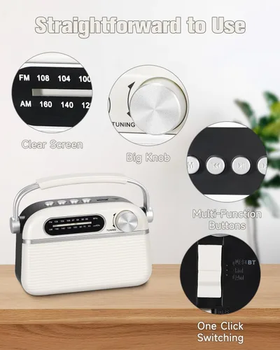 Vista 6 de PRUNUS J-130 Radio portátil AM FM, para papá y mamá, alimentación de CA, funciona con baterías/radio recargable para uso de emergencia, radios