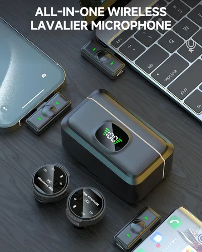 Vista 9 de Caiord - Paquete de 2 micrófonos inalámbricos de solapa para iPhone 15, Android, USB C, iPad con adaptador incluido, mini micrófono de solapa