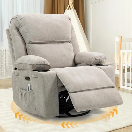 Vista 9 de Silla reclinable eléctrica con balanceo, giratorio y planeador para Gris claro