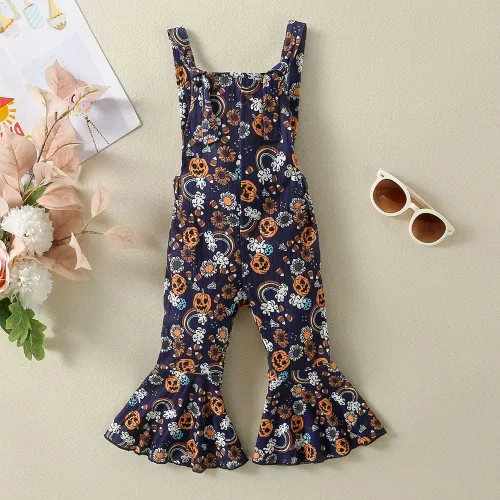 Vista 3 de Ropa de Halloween para bebé niña pequeña, overol de calabaza, pantalones de campana