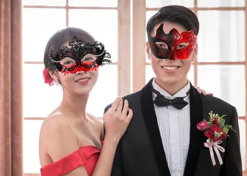 Vista 2 de Máscara de máscaras para parejas, hombres griegos romanos, máscara veneciana de metal para Halloween, Mardi Gras, fiesta de baile