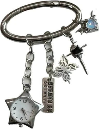 Vista 22 de Vhitler Vintage Keychain Retro Pocket Watch Bag Charms for Handbag Y2k Emo Accessories Backpack Charms 2000s Grunge Aesthetic Hueso Negro