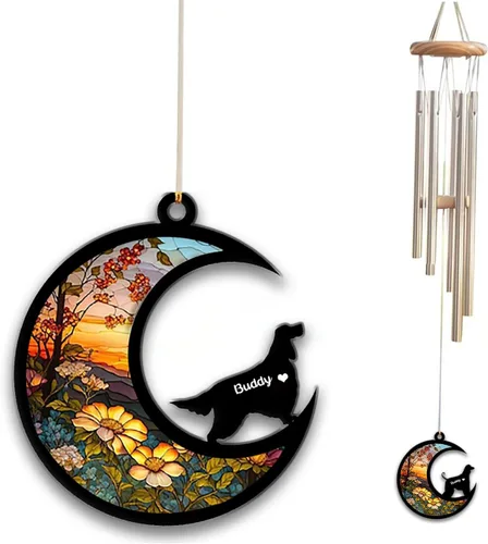 Vista 9 de Carillón de viento con atrapa el sol afghan Hound, campanilla de viento conmemorativa de girasol personalizada para perro, regalo de pérdida