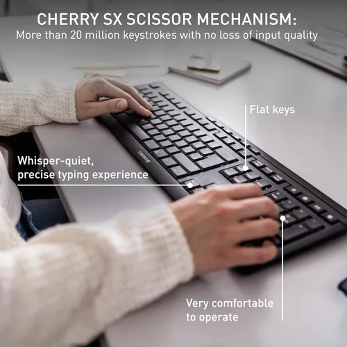Vista 3 de Cherry Teclado Stream inalámbrico, teclado inalámbrico, conexión de 2,4 GHz, teclas silenciosas, diseño delgado, funciona con pilas, interruptores