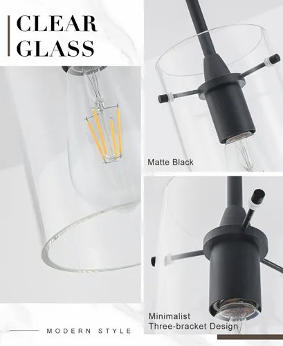 Vista 3 de Paquete de 2 luces colgantes para isla de cocina, lámparas colgantes ajustables de cristal, luces colgantes negras mate, isla de cocina, iluminación