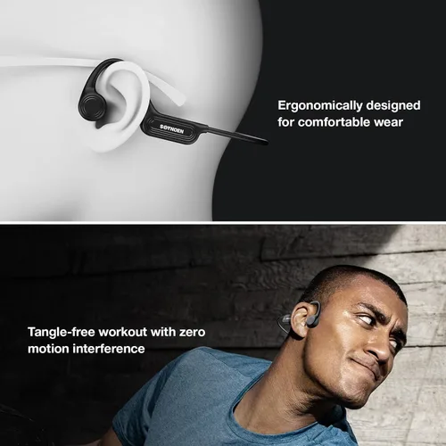 Vista 4 de Auriculares de conducción ósea, auriculares inalámbricos Bluetooth 6.0 con micrófono, IP56 impermeables para correr, 10 horas de reproducción