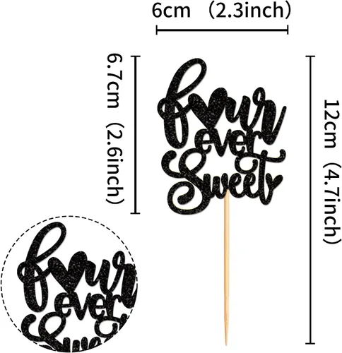 Vista 2 de Ercadio Paquete de 24 adornos para cupcakes y selecciones para baby shower y fiestas infantiles, decoraciones negras con purpurina