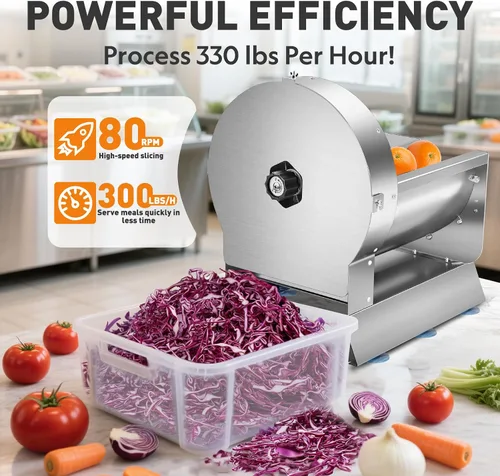 Vista 2 de Cortadora de verduras eléctrica y manual comercial, 0–13mm, máquina de corte de frutas de acero inoxidable comercial 2-EN-1, cortador de alimentos
