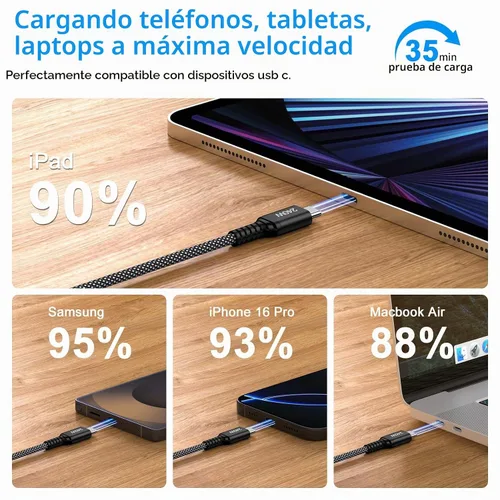 Vista 3 de Cable cargador para Samsung 6FT 240W USB C a USB C cable de carga súper