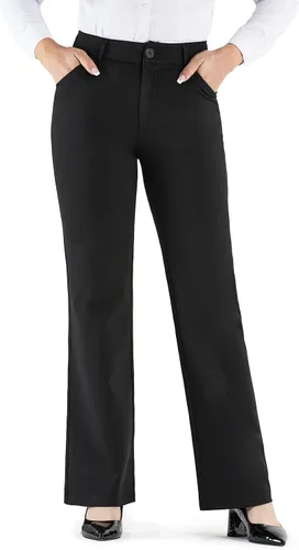 Vista 3 de Bamans Pantalones de vestir para mujer, leggings de pierna ancha, acampanados, de cintura alta, para trabajo, negocios, oficina, pantalones de yoga