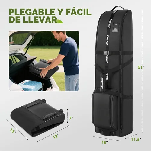 Vista 2 de findway Bolsa de viaje de golf para aerolíneas 900D resistente Oxford Golf Funda de viaje con ruedas, funda de viaje de golf con forro protector
