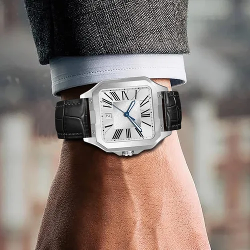 Vista 3 de GLENAW Relojes automáticos para hombre, reloj de vestir de negocios cuadrado, reloj mecánico para hombre, simple y ampliado, escala romana en caja
