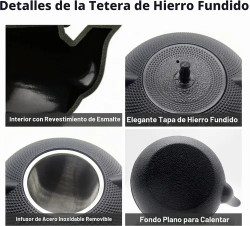 Vista 9 de Tetera grande de hierro fundido, tetera japonesa Tetsubin para estufa, tetera de hierro fundido con infusor de acero inoxidable para té suelto e