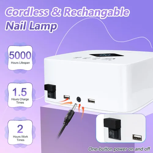Vista 7 de LKE Lámpara de uñas UV recargable inalámbrica, luz UV de 86 W para uñas de gel con 3 ajustes de temporizador, sensor automático, secado rápido