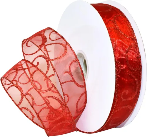 Vista 26 de Morex Ribbon Cintas transparentes con purpurina con espiral, cinta navideña para manualidades y decoraciones de Navidad, envoltura de regalos, 1.5