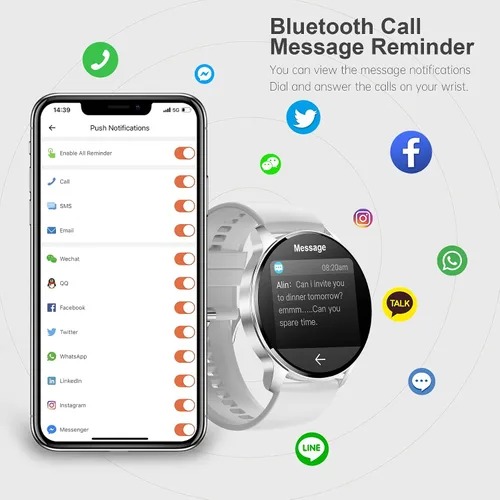 Vista 2 de Reloj inteligente para mujer, reloj inteligente Bluetooth para hacer/recibir llamadas con frecuencia cardíaca de 24 horas y monitor de sueño, IP68