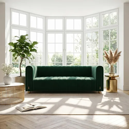 Vista 12 de Sofá de terciopelo de 81 pulgadas, sofá moderno de mediados de siglo para 3 personas, sofás de terciopelo copetudos para sala de estar, apartamento