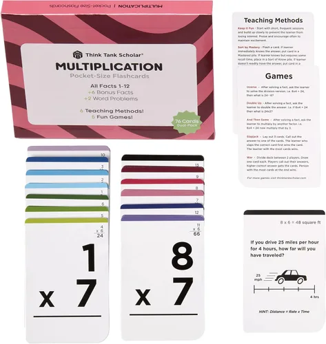 Vista 10 de Think Tank Scholar - Tarjetas de estudio de 150 datos de suma (ganador de premio), todos los datos 1 - 12, tarjetas de bolsillo para niños en jardín