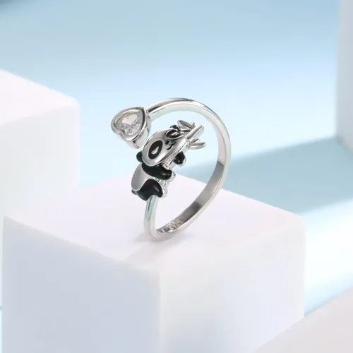 Vista 5 de Sterling Silver CatPugElephantPandaAxolotlUnicornCow Rings Adjustable Cute Animal Hypoallergenic Ring Jewelry Gift for Women Daughter