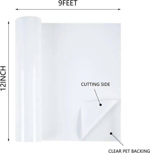 Vista 2 de HTVVETUR Vinilo de Transferencia de Calor Blanco - Rollos HTV de 12" x 9 pies para Camisas, Vinilo Termoadhesivo para Cameo - Fácil de Cortar