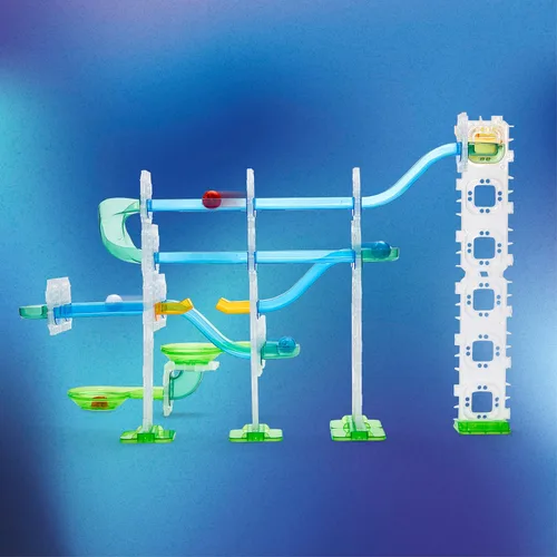 Vista 6 de Discovery Marble Run Race Track - Juego de construcción de laberinto de mármol de 58 piezas, 6 canicas, actividad de aprendizaje STEM, kit