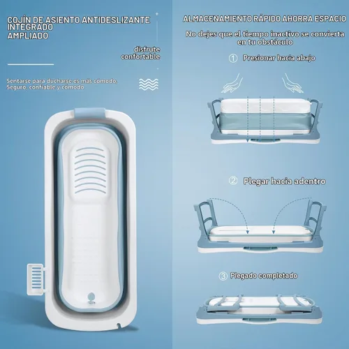 Vista 4 de Bañera portátil para adultos, bañera plegable de plástico de 51 pulgadas Gris