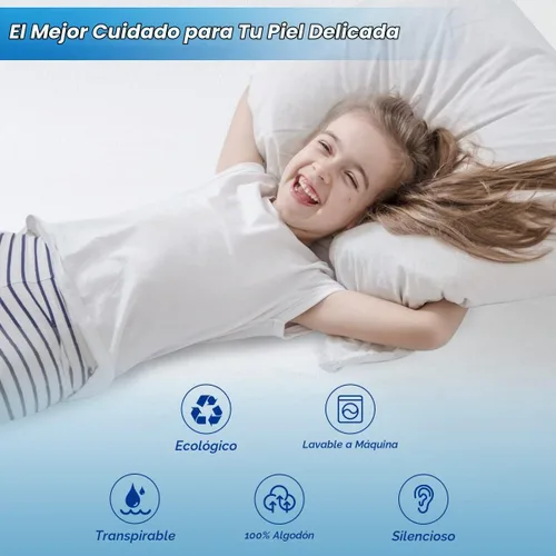 Vista 5 de Protector de colchón impermeable, tamaño Twin, funda de colchón de algodón de rizo transpirable con bolsillo profundo, estilo de sábana bajera