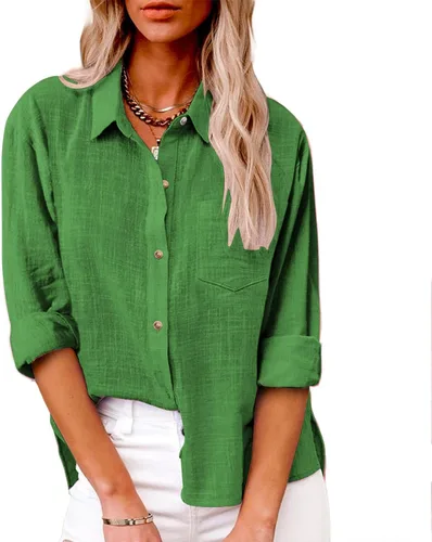 Vista 23 de SMIDOW Camisa de algodón y lino con botones para mujer