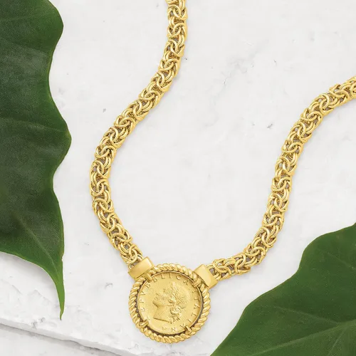 Vista 6 de Ross-Simons Italian 18kt Gold Over Sterling Replica Lira Coin Byzantine Necklace
