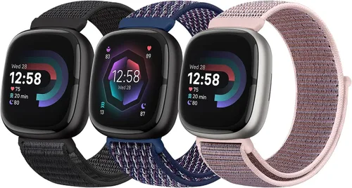 Vista 11 de Bcuckood Correa de nailon compatible con Fitbit Sense 2/Fitbit Sense/Fitbit Versa 4/Fitbit Versa 3 Bandas, para mujeres y hombres, correa de nailon