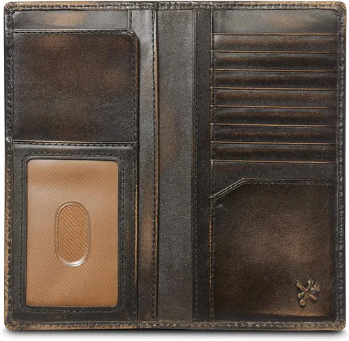 Vista 6 de HOJ Co SkULL - Cartera larga para hombre cuero de grano completo con acabado pulido a mano billetera larga plegable Cartera de roeo billetera