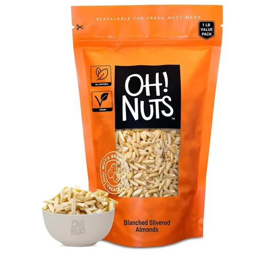 Vista 10 de Oh! Nuts Almendras blanqueadas plateadas – crudas – 100% naturales – 1.5 libras – Palitos de almendras blancas – Empaquetados en bolsa con cierre