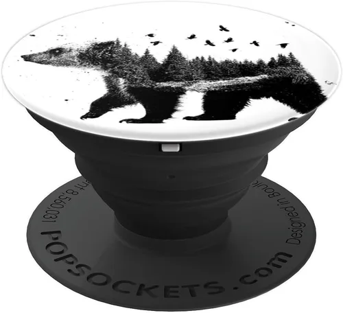 Vista 4 de Bear Wood Canada – Enchufe de osito de palo de madera para teléfonos y tabletas, Negro