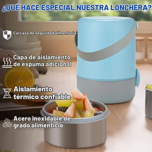 Vista 5 de Contenedor de sopa aislado de 60.87 onzas, contenedor térmico para comida caliente, contiene 3 niveles de acero inoxidable a prueba de fugas