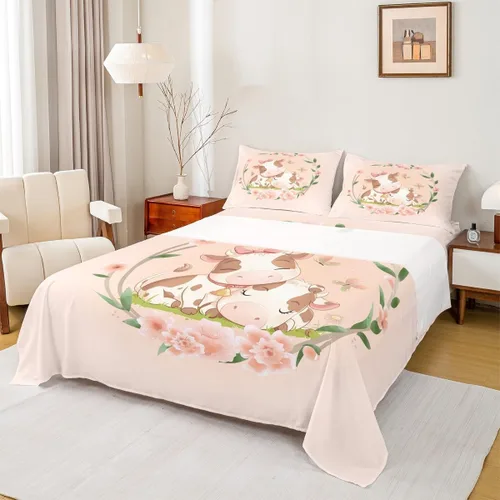 Vista 7 de Erosebridal Juego de sábanas de tamaño individual con diseño de gatos y gatos, con temática de animales, con flores coloridas, juego de sábanas