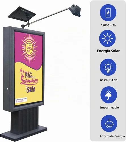 Vista 3 de Luz solar para señal, luces solares resistentes de 60 LED, iluminación para letreros al aire libre, 12000 mAh, iluminación comercial impermeable
