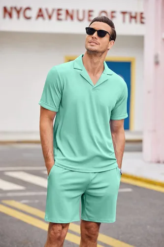 Vista 5 de Ekouaer Conjunto de pijama de manga corta para hombre, tejido elástico