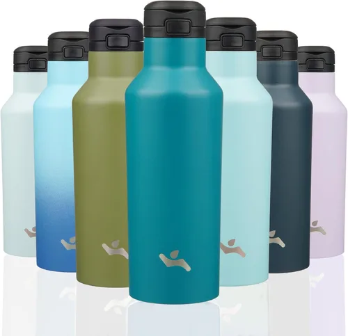 Vista 31 de Konokyo - Botella de agua aislada con popote, 25 onzas, doble pared de acero inoxidable al vacío con 2 tapas, cielo