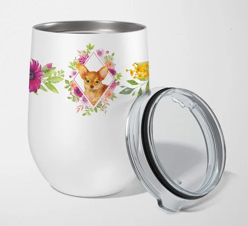 Vista 26 de Caroline's Treasures CK4110TBL12 Afghan Hound Pink Flowers - Vaso de vino aislado de acero inoxidable de 12 onzas con tapa, bonita taza de viaje