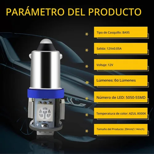 Vista 2 de Bombillas de luz LED EverBrightt BA9S 194 168 W5W SMD, lámpara para puerta lateral, baliza de coche, CC 12 V, 5SMD-Azul Bule