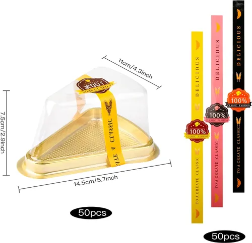 Vista 7 de 50 paquetes de contenedores para rebanadas de pastel, contenedores de pastel de plástico transparentes desechables, contenedores para pastel