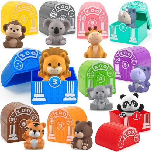 Vista 2 de Aigybobo Juguetes de aprendizaje para niños de 1, 2, 3 años, 40 juguetes de animales Montessori, contar, combinar y clasificar juegos de motricidad