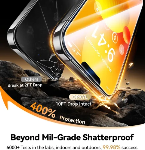 Vista 5 de Opxyl Protector de pantalla irrompible 9H+ para iPhone 13 / iPhone 13 Pro [grado militar inastillable] [protección de cobertura completa] Protector