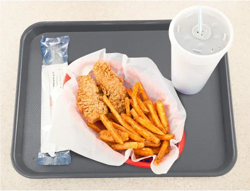 Vista 5 de Readsky 6 paquetes de bandejas de plástico para servir, bandejas de plástico de comida rápida de 17.2 x 13.4 pulgadas, bandeja rectangular gris