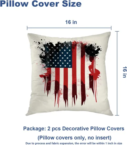 Vista 5 de Batmerry American Flag Ink Dot Throw Pillow Covers, Red Blue White Stars Abstract Decorative Pillow Covers Digital Printing Blended for Couch Sofa